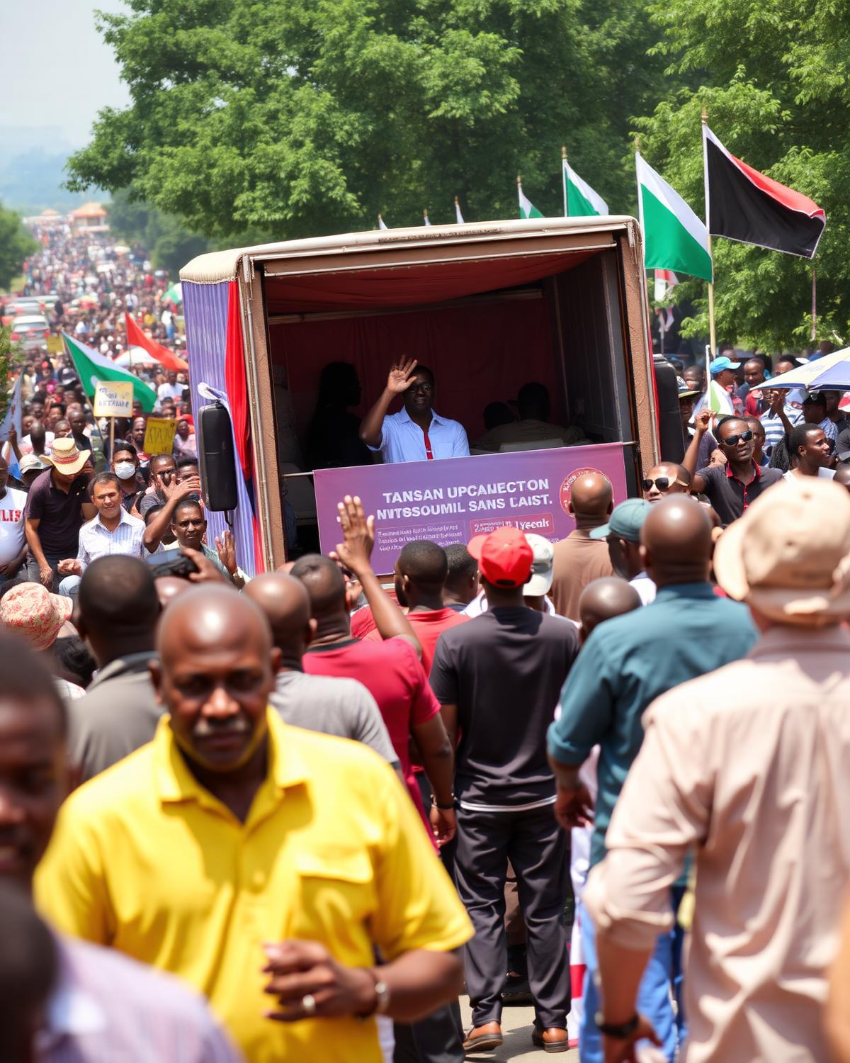 Political campaign roadshow with crowd